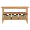 Bathroom Vanity Cabinet with Cream Marble Sinks Solid Wood Teak