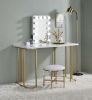 White & Gold Finish Vanity Desk Rectangular Writing Desk