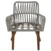 Patio 3-Piece Bistro Set Woven-Rope Conversation Set with Wood Tabletop and Cushions for Balcony, Gray Rope+Beige Fabric