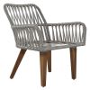 Patio 3-Piece Bistro Set Woven-Rope Conversation Set with Wood Tabletop and Cushions for Balcony, Gray Rope+Beige Fabric