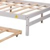 L-Shaped Full Size and Twin Size Platform Beds with Twin Size Trundle and Drawer Linked with Built-in Rectangle Table; White