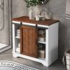 Bathroom Storage Cabinet; Freestanding Accent Cabinet; Sliding Barn Door; Thick Top; Adjustable Shelf; White and Brown