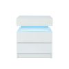 Modern White Nightstand with LED Light 2 Drawers Flipping Top Storage Bedroom Furniture bedside table