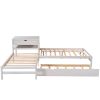 L-Shaped Full Size and Twin Size Platform Beds with Twin Size Trundle and Drawer Linked with Built-in Rectangle Table; White