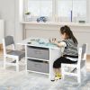 Kids Art Play Wood Table and 2 Chairs Set with Storage Baskets Puzzle