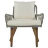 Patio 3-Piece Bistro Set Woven-Rope Conversation Set with Wood Tabletop and Cushions for Balcony, Gray Rope+Beige Fabric