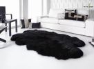 Quad Sheepskin Rug, Black and Silky, Machine Washable 6x4 feet